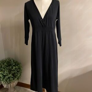 Velvet by Graham Spencer black dress 100% jersey cotton beaded V neckline size L